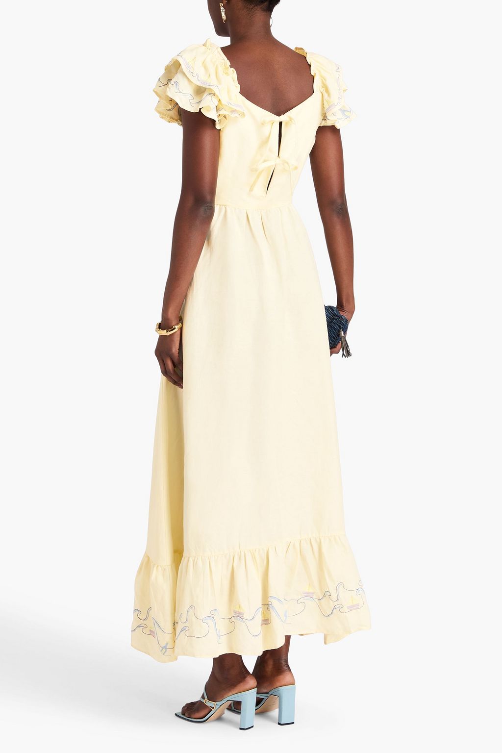 HELMSTEDT Maxikleid aus einer Leinenmischung mit Stickereien und Rüschen