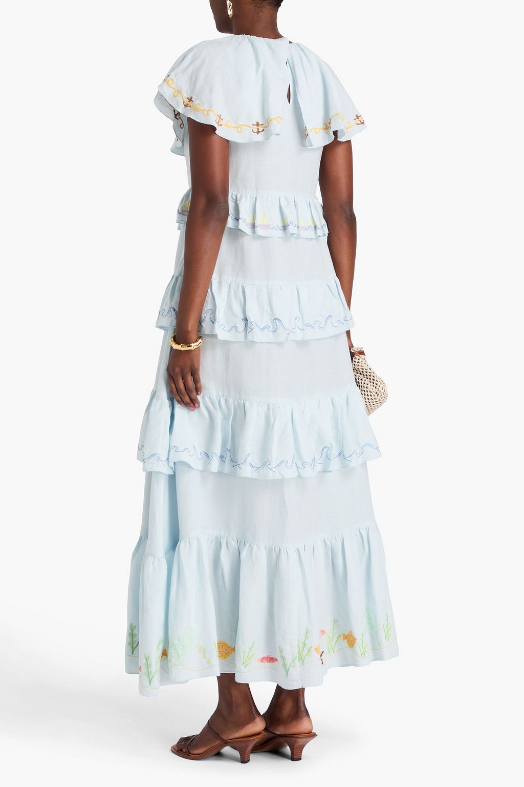 HELMSTEDT Tiered embroidered linen-blend maxi dress