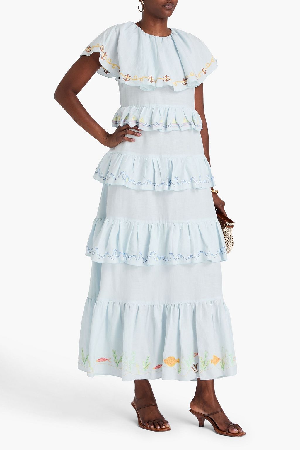HELMSTEDT Tiered embroidered linen-blend maxi dress