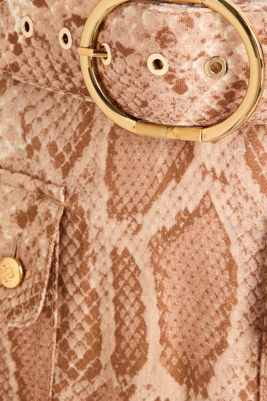 ZIMMERMANN Belted snake-print linen midi skirt