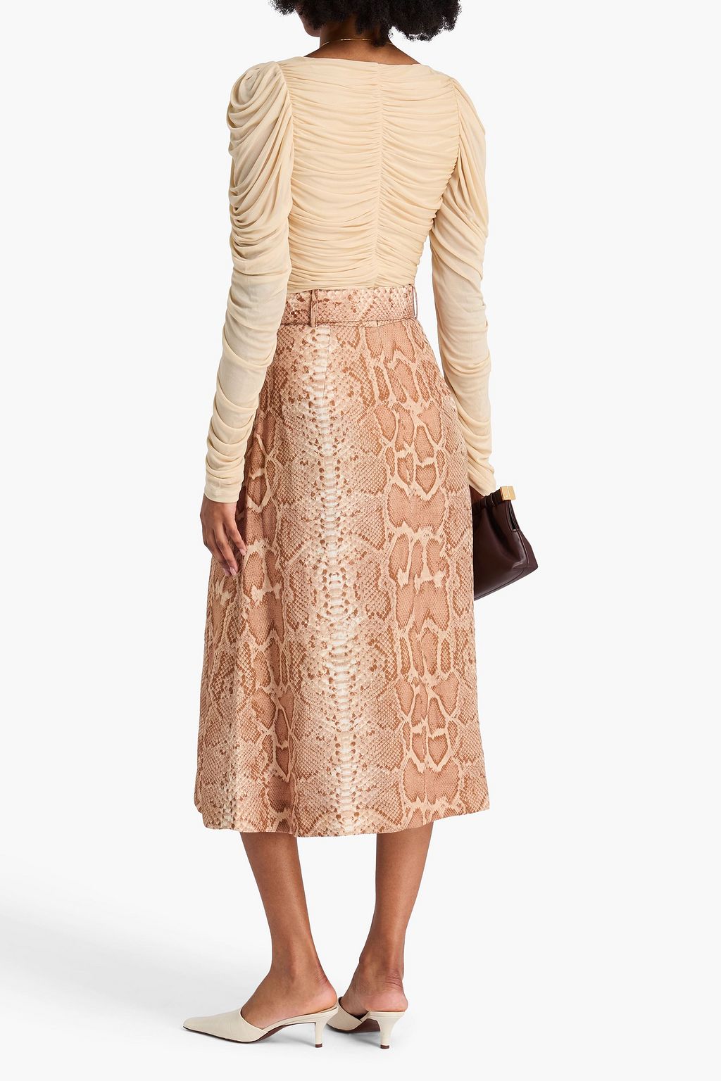 ZIMMERMANN Belted snake-print linen midi skirt