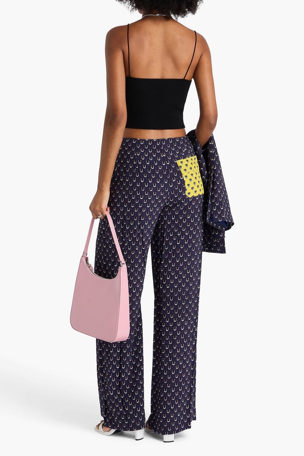 STAUD Printed crepe wide-leg pants