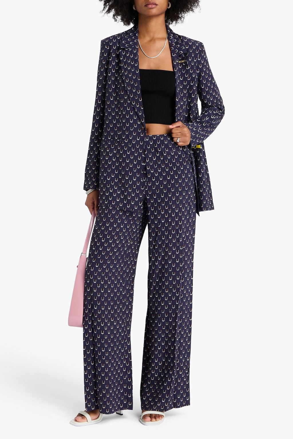 STAUD Printed crepe wide-leg pants