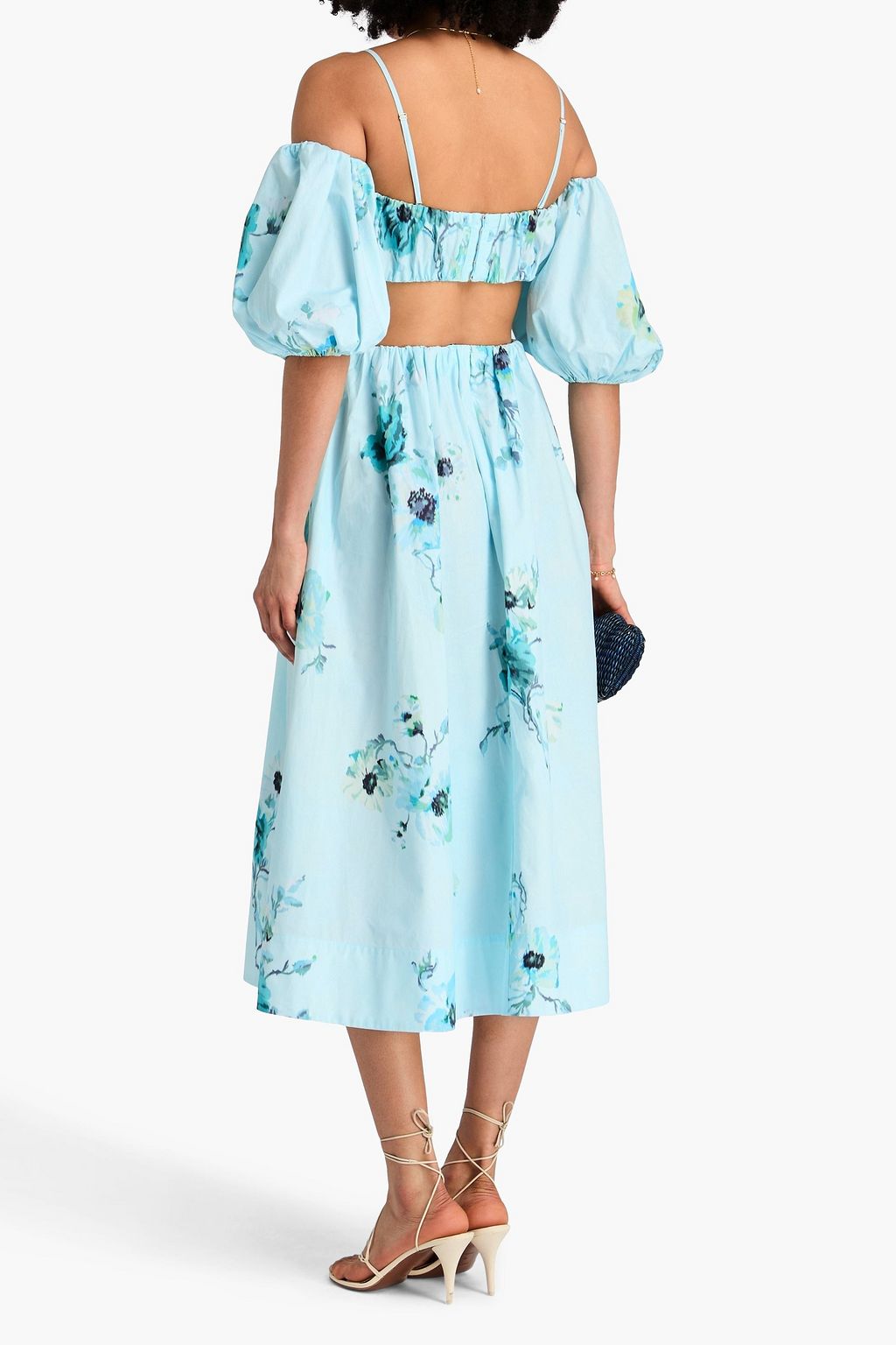 ZIMMERMANN Cropped cold-shoulder printed cotton-poplin top
