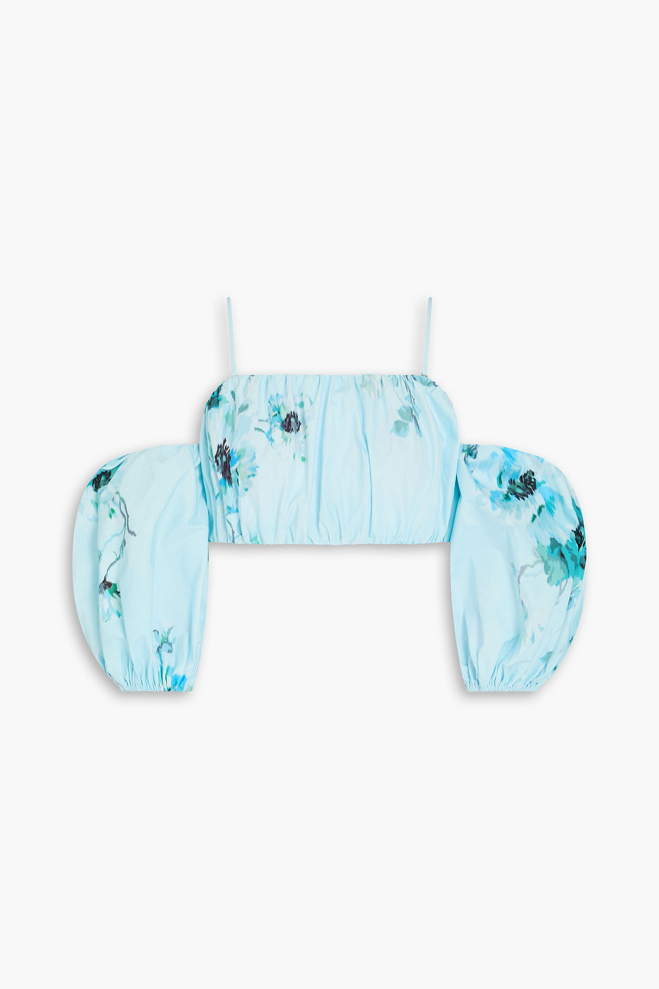 Zimmermann Cropped Cold-shoulder Printed Cotton-poplin Top In Blue