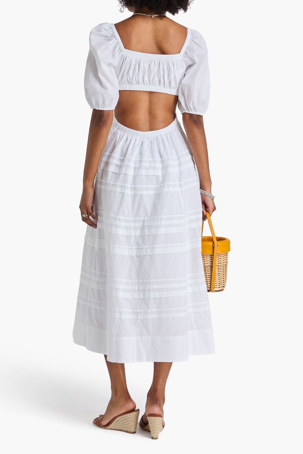 STAUD Carina cutout pintucked cotton-gauze midi dress