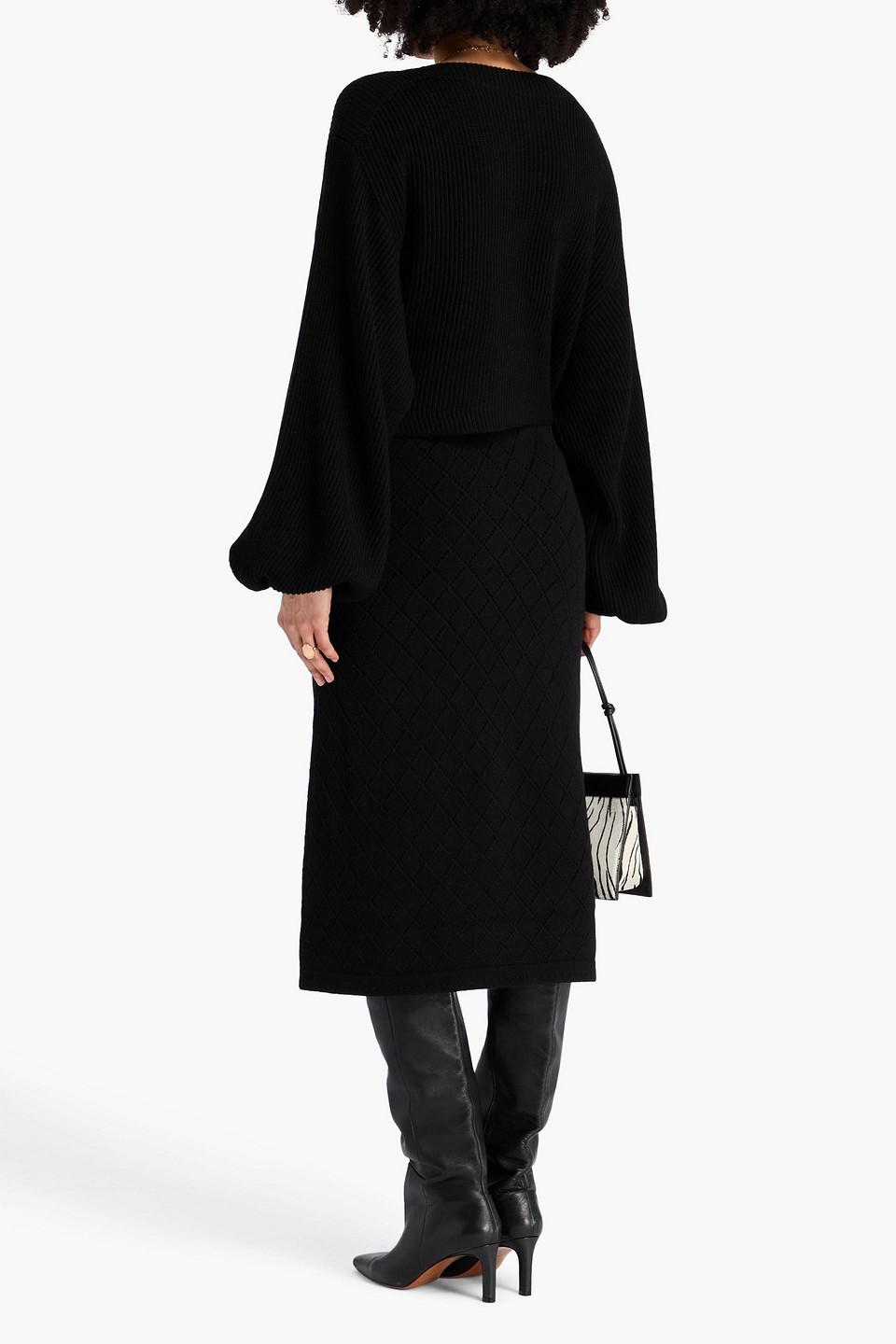 Zimmermann Pointelle-knit Wool Midi Skirt In Black