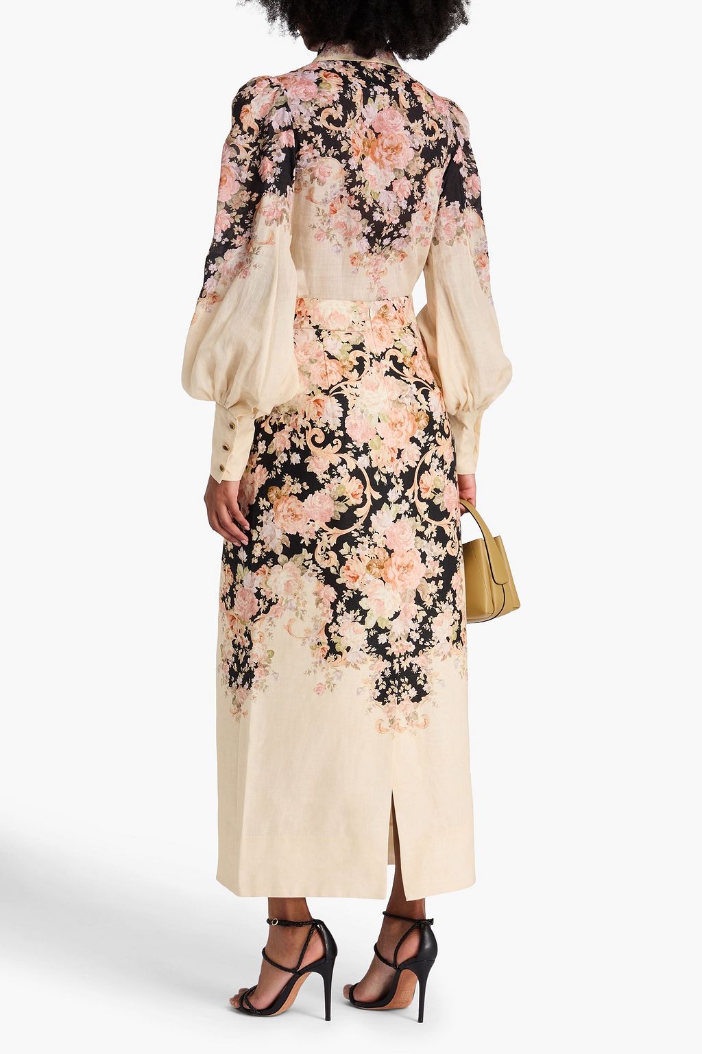 ZIMMERMANN تنورة متوسطة الطول من الكتّان بطبعة الأزهار