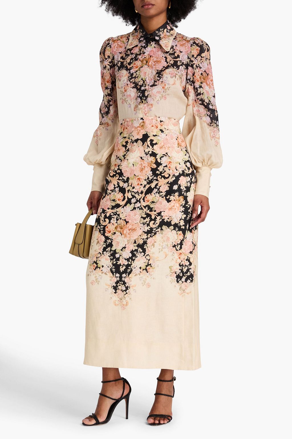 ZIMMERMANN تنورة متوسطة الطول من الكتّان بطبعة الأزهار