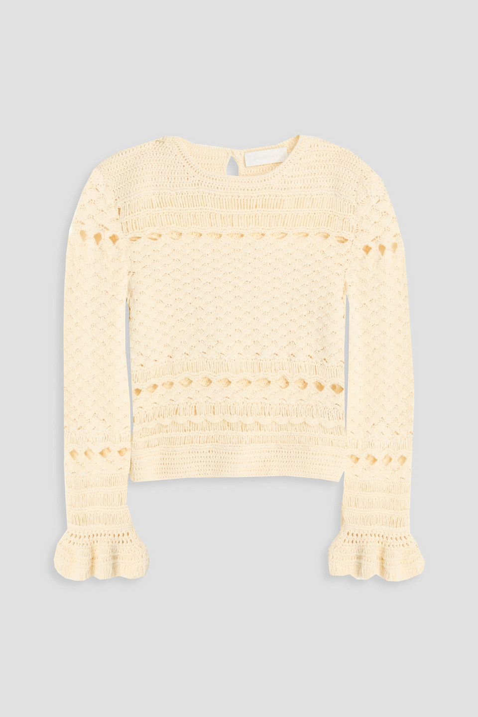 Zimmermann Ruffled Crochet-knit Cotton Sweater In Nude