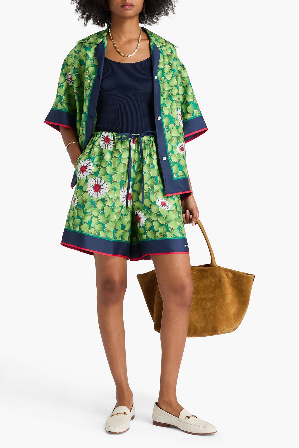 GUCCI شورت من الحرير والتويل بطبعات