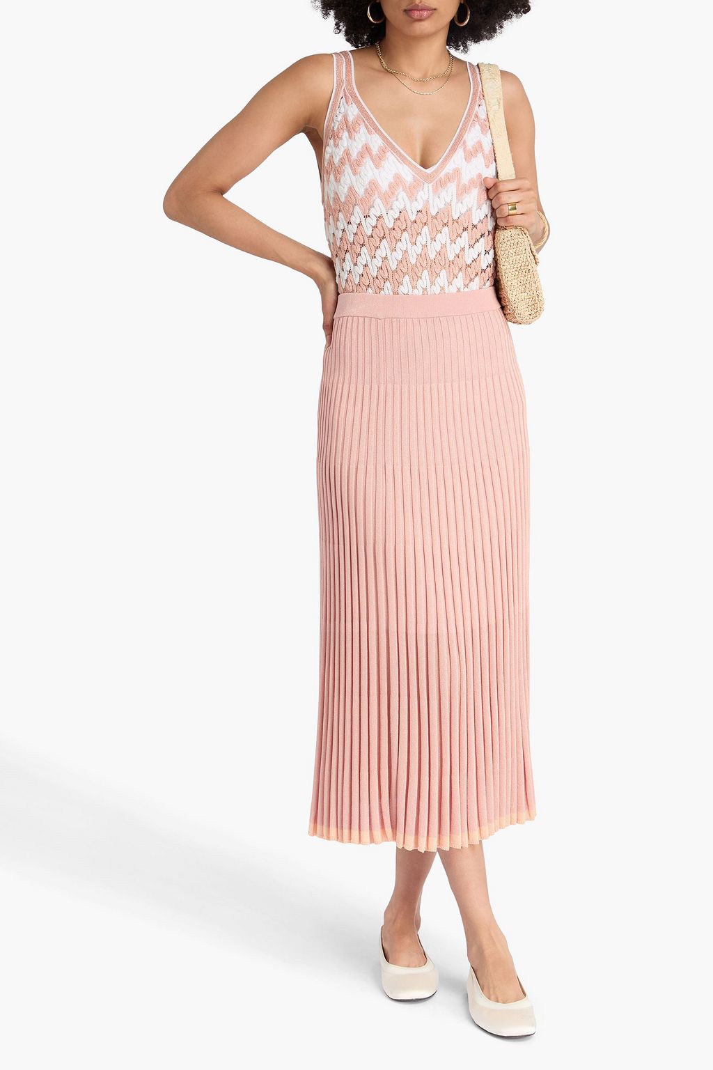 ZIMMERMANN Metallic ribbed-knit midi skirt