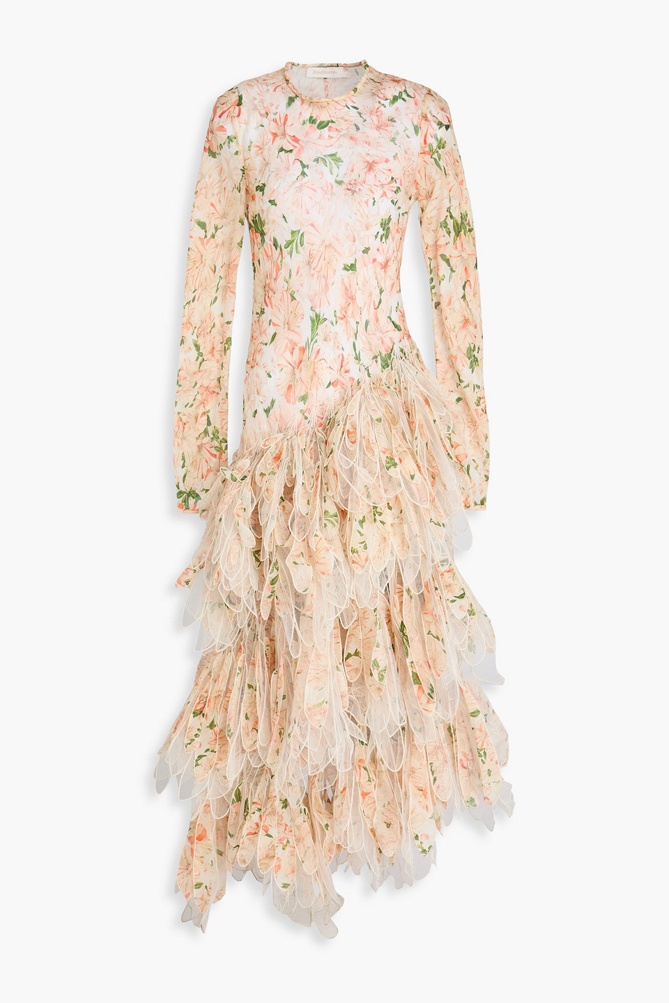 Zimmermann Tiered Floral-print Linen And Silk-blend Gauze Midi Dress In Pink