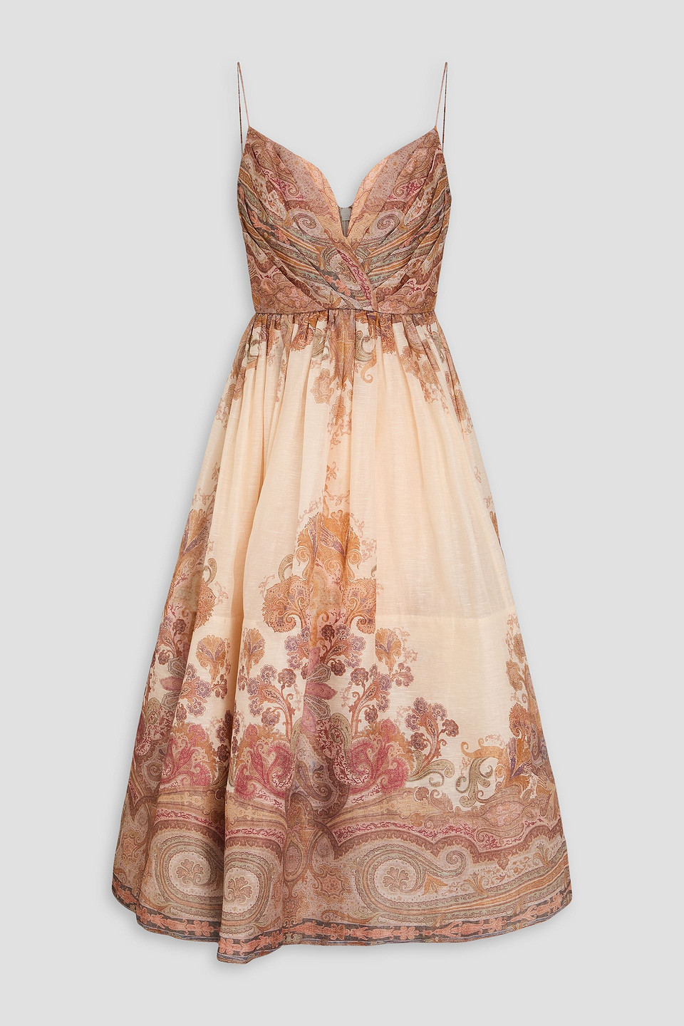 Zimmermann Midikleid Aus Einer Leinen-seidenmischung Mit Paisley-print Und Drapierung In Pink