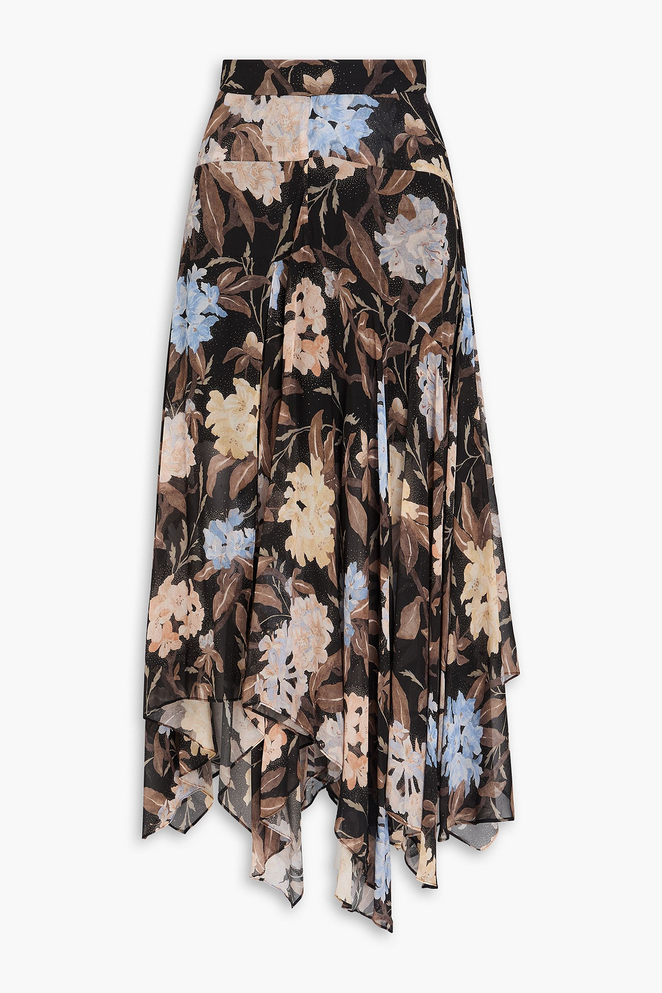 zimmermann - pleated floral-print georgette maxi skirt - black - 00