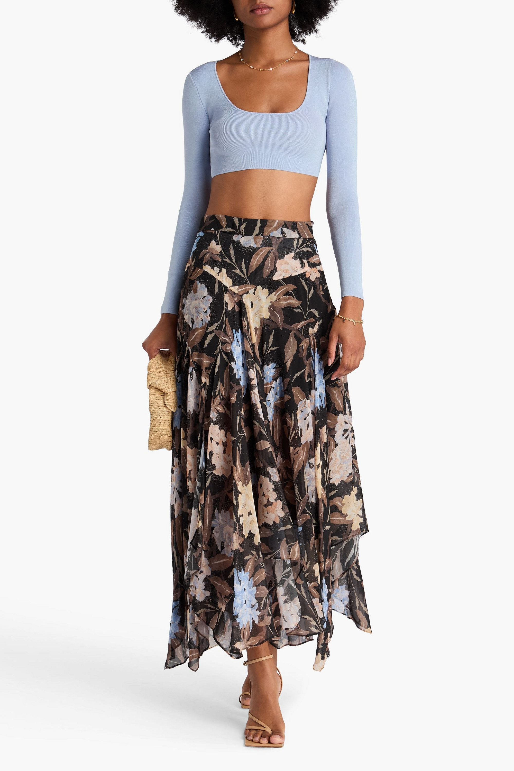 Zimmermann Pleated floral-print georgette maxi skirt