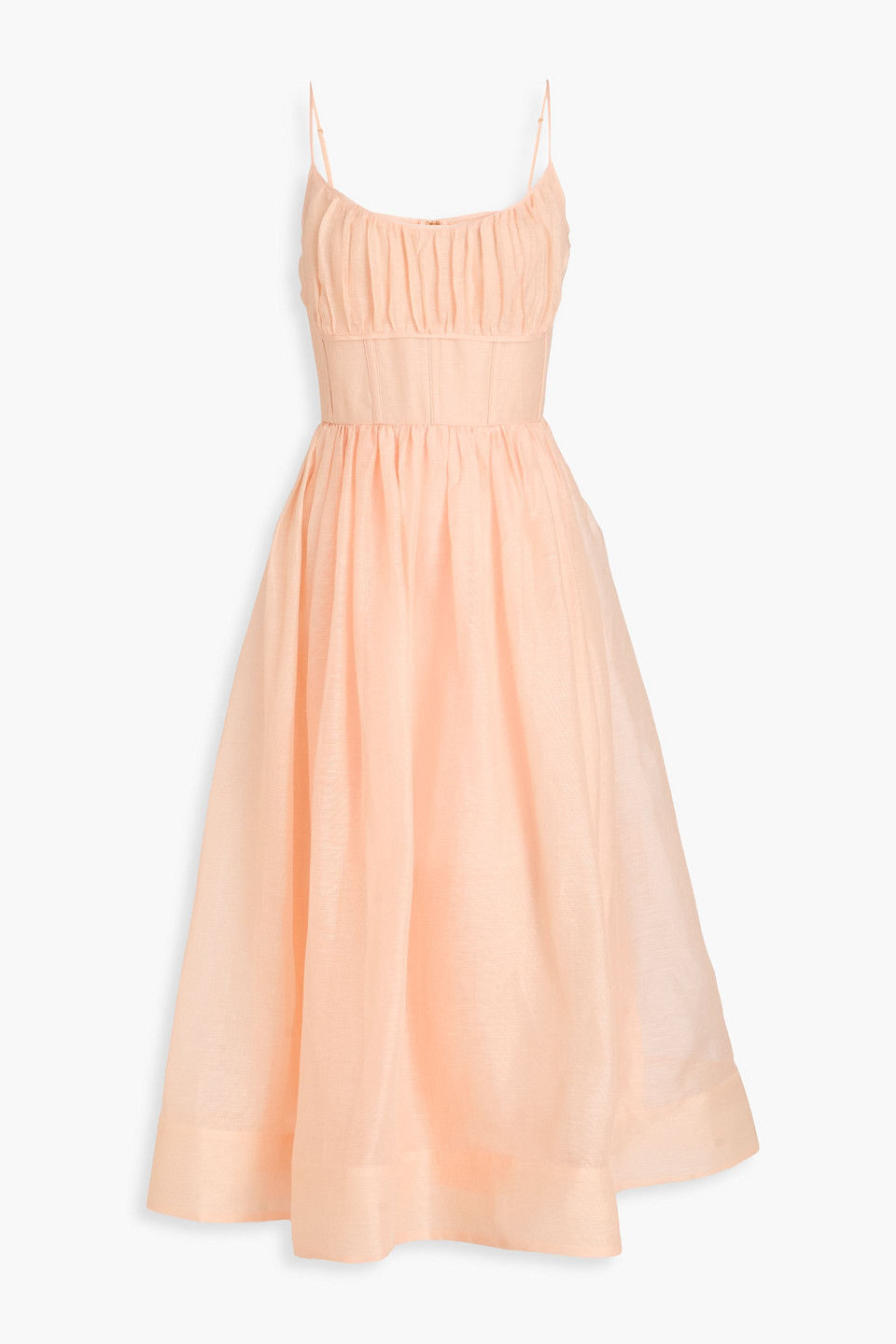 zimmermann - gathered linen and silk-blend midi dress - orange - 4