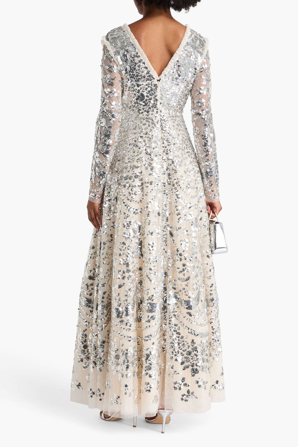 NEEDLE & THREAD Ruffled sequin-embellished tulle gown