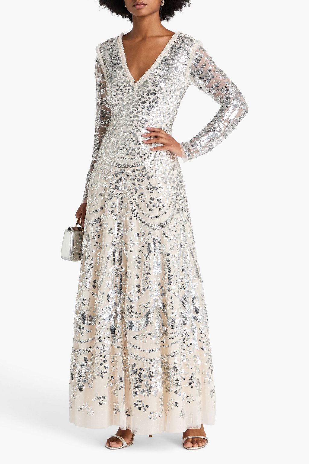 NEEDLE & THREAD Ruffled sequin-embellished tulle gown