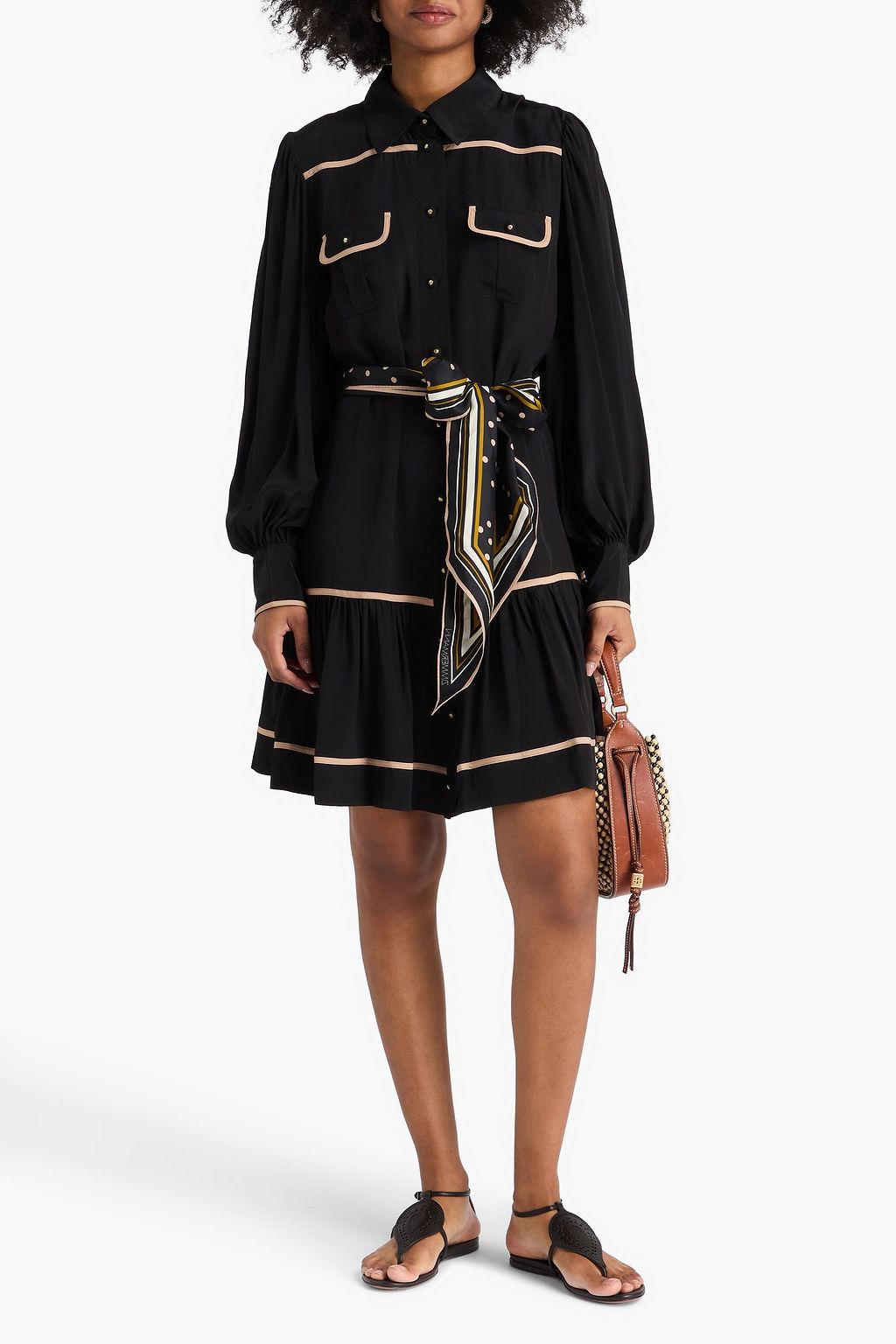 ZIMMERMANN クレープデシン ミニシャツワンピース ベルト付き