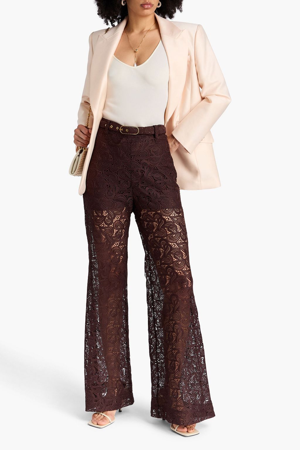 ZIMMERMANN Belted guipure lace flared pants