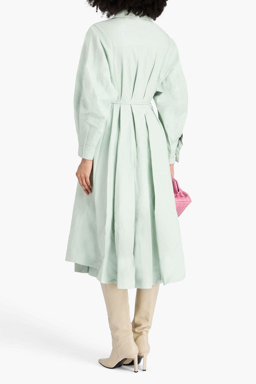 ZIMMERMANN レザー ミディシャツワンピース プリーツ入り