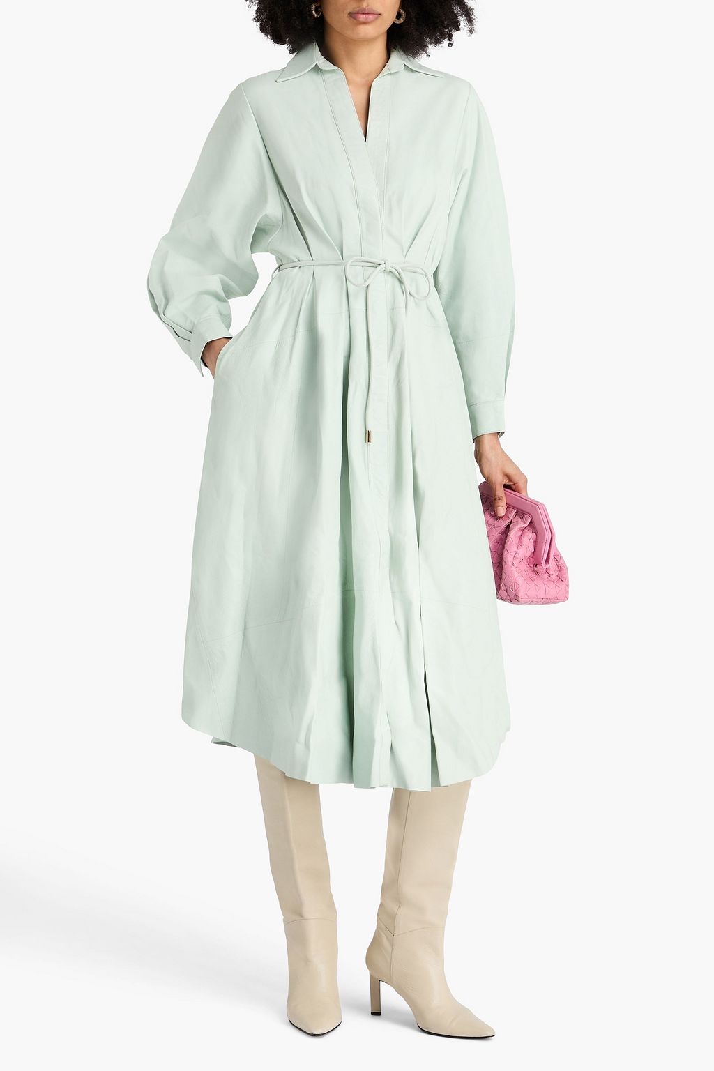 ZIMMERMANN レザー ミディシャツワンピース プリーツ入り