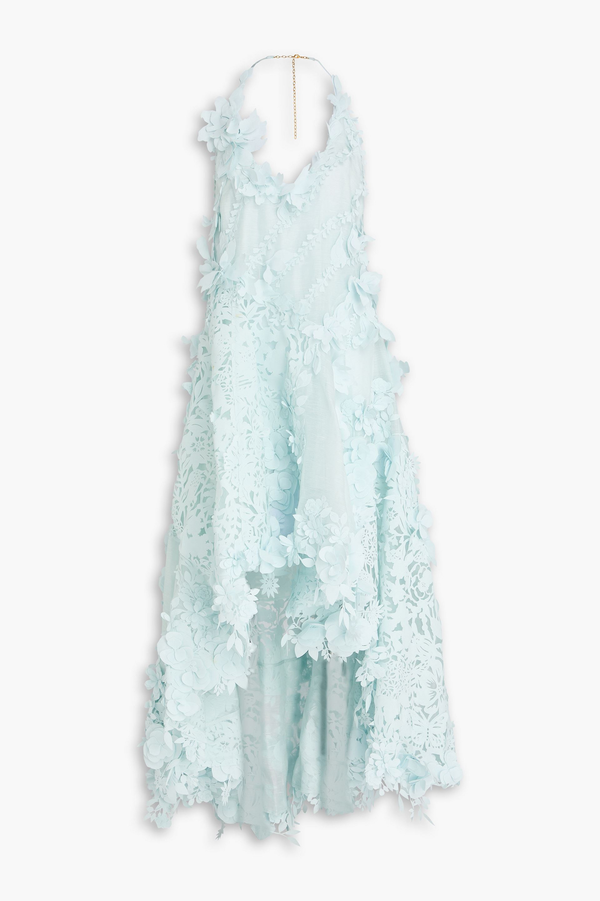 Zimmermann Asymmetric floral-appliquéd linen and silk-blend organza maxi dress