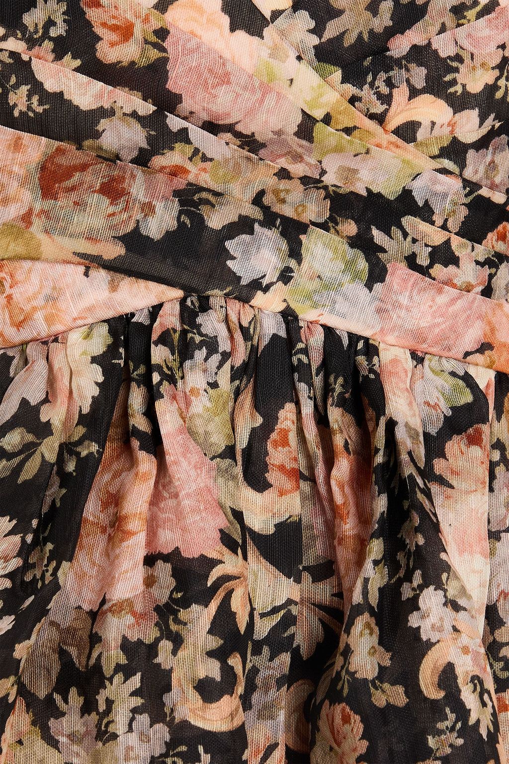 ZIMMERMANN リネン&シルク混 ミニワンピース プリーツ入り フローラルプリント