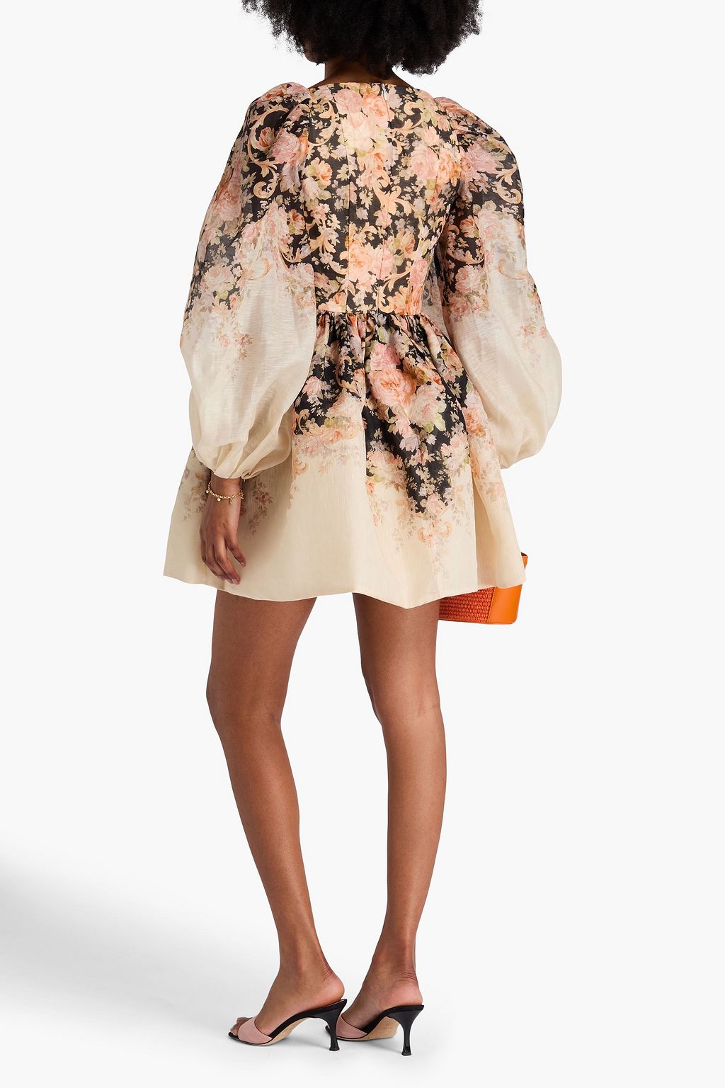 ZIMMERMANN リネン&シルク混 ミニワンピース プリーツ入り フローラルプリント