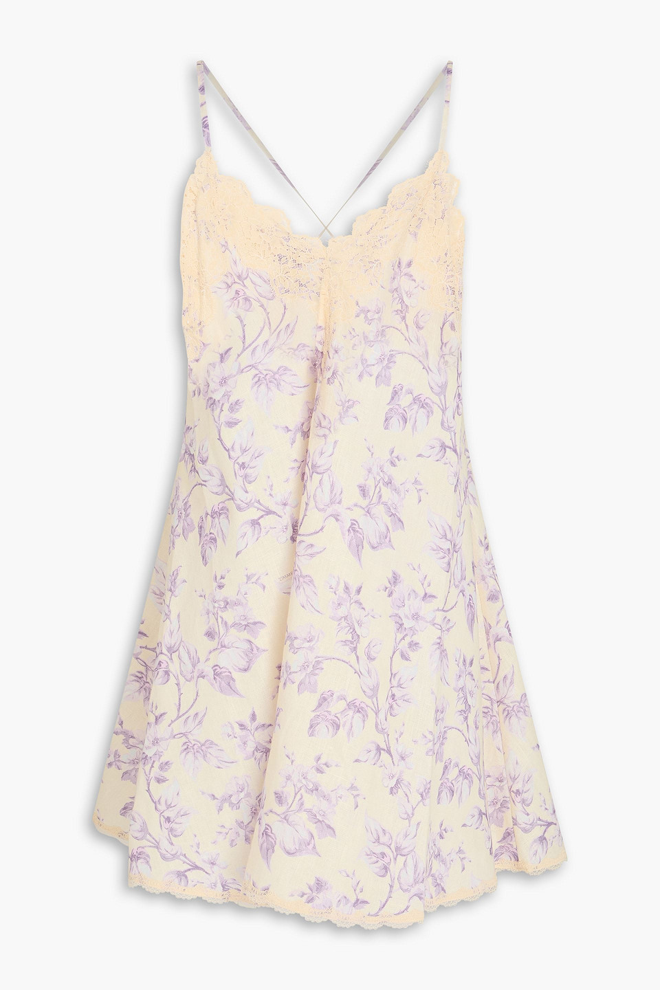 Zimmermann Lace-trimmed Floral-print Linen-gauze Mini Dress