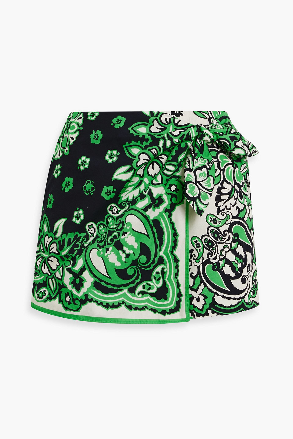 Red Valentino Skirt-effect Printed Cotton-poplin Shorts In Green