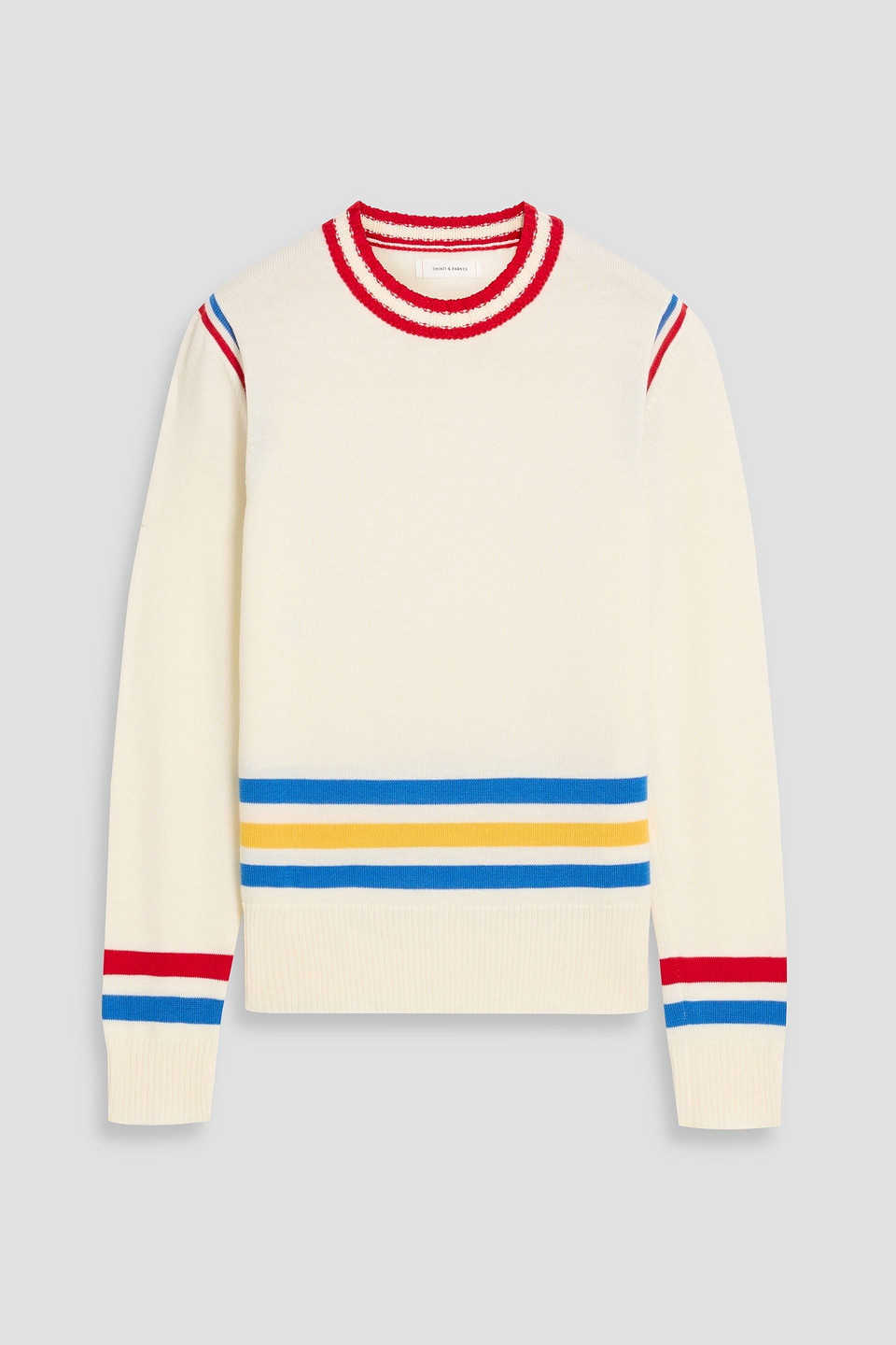 Chinti & Parker Striped Merino Wool Sweater In White
