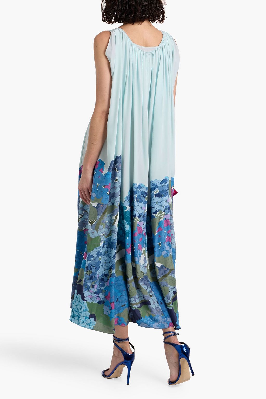 VALENTINO GARAVANI Cape-effect floral-print silk-crepe midi dress