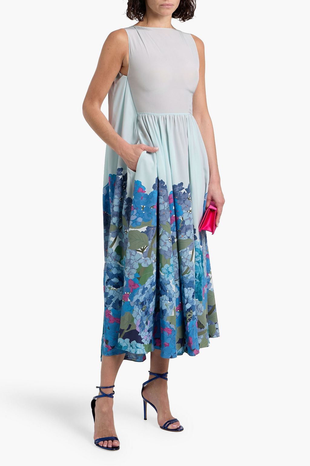 VALENTINO GARAVANI Cape-effect floral-print silk-crepe midi dress