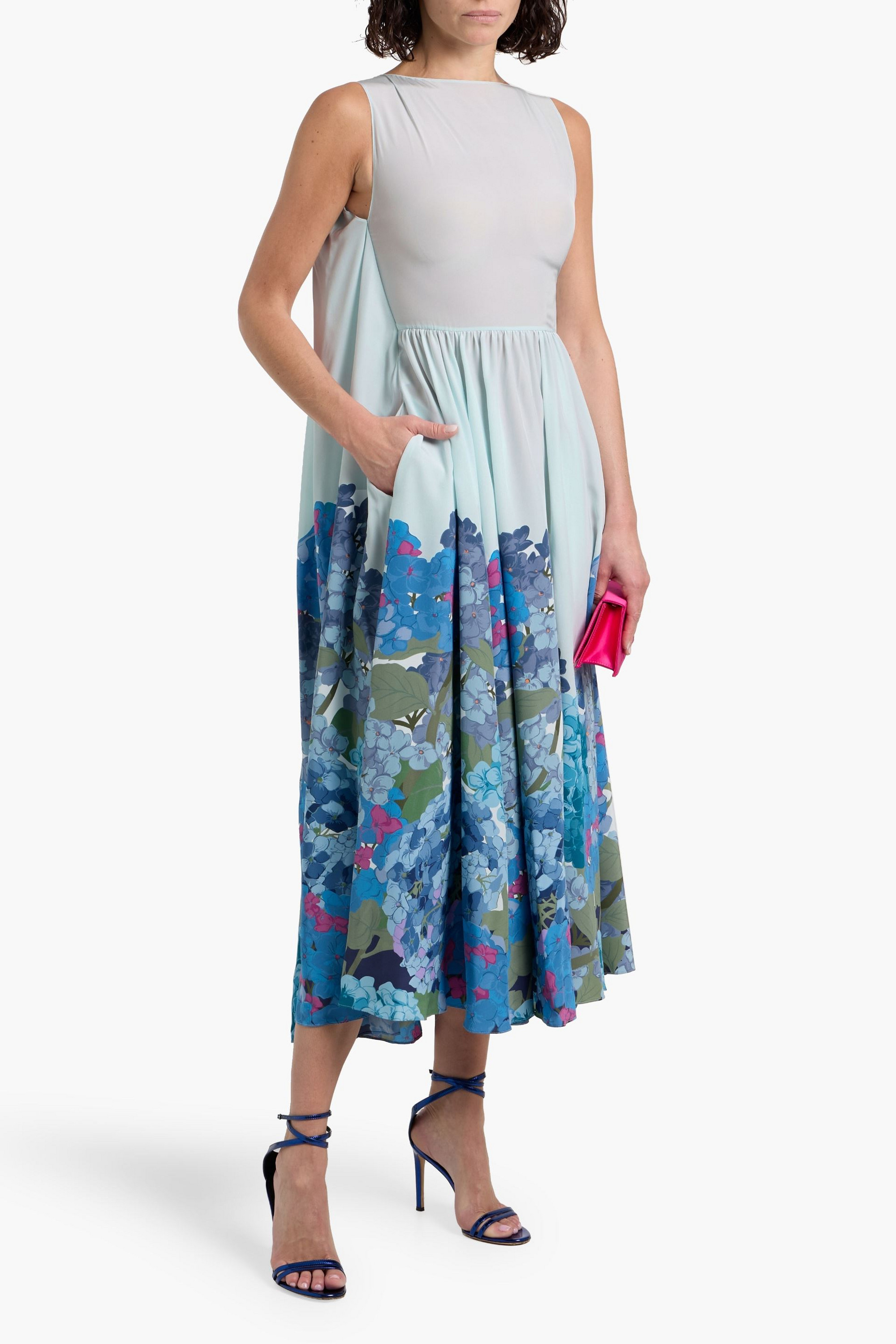 Valentino Garavani Cape-effect floral-print silk-crepe midi dress