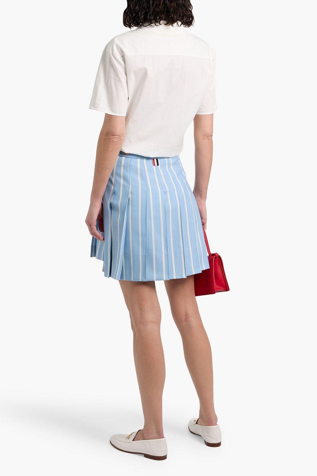THOM BROWNE Pleated striped wool mini skirt