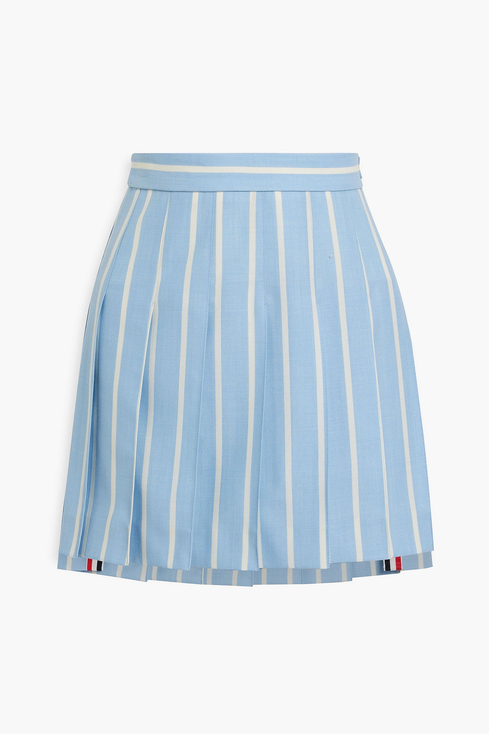 Thom Browne Pleated Striped Wool Mini Skirt In Blue