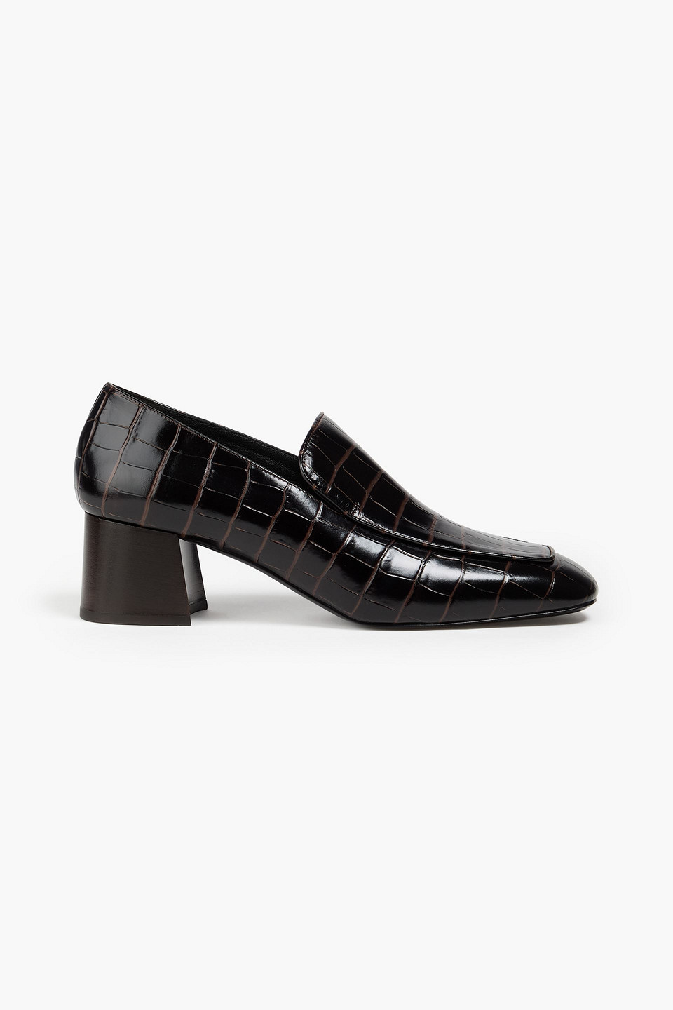 Totême Toteme The Block Heel Croc Embossed Loafer In Dark Brown