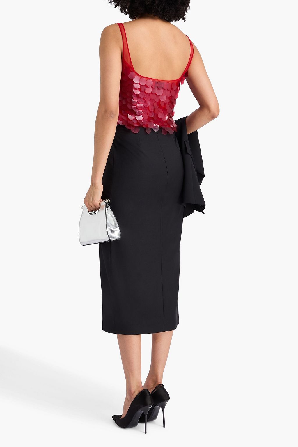 16ARLINGTON Layered sequined tulle and wool-blend crepe midi skirt