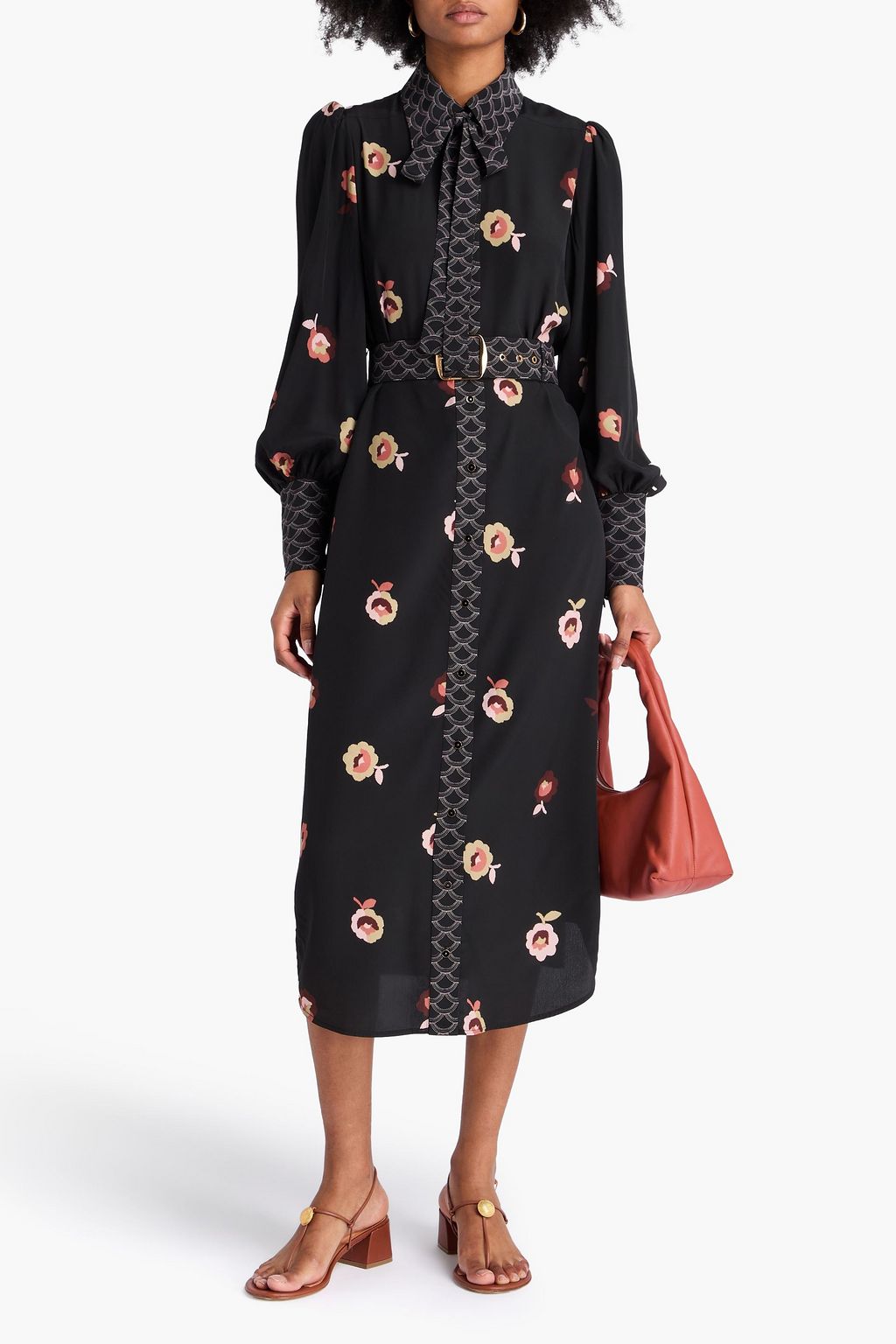 ZIMMERMANN クレープデシン ミディワンピース ベルト付き フローラルプリント