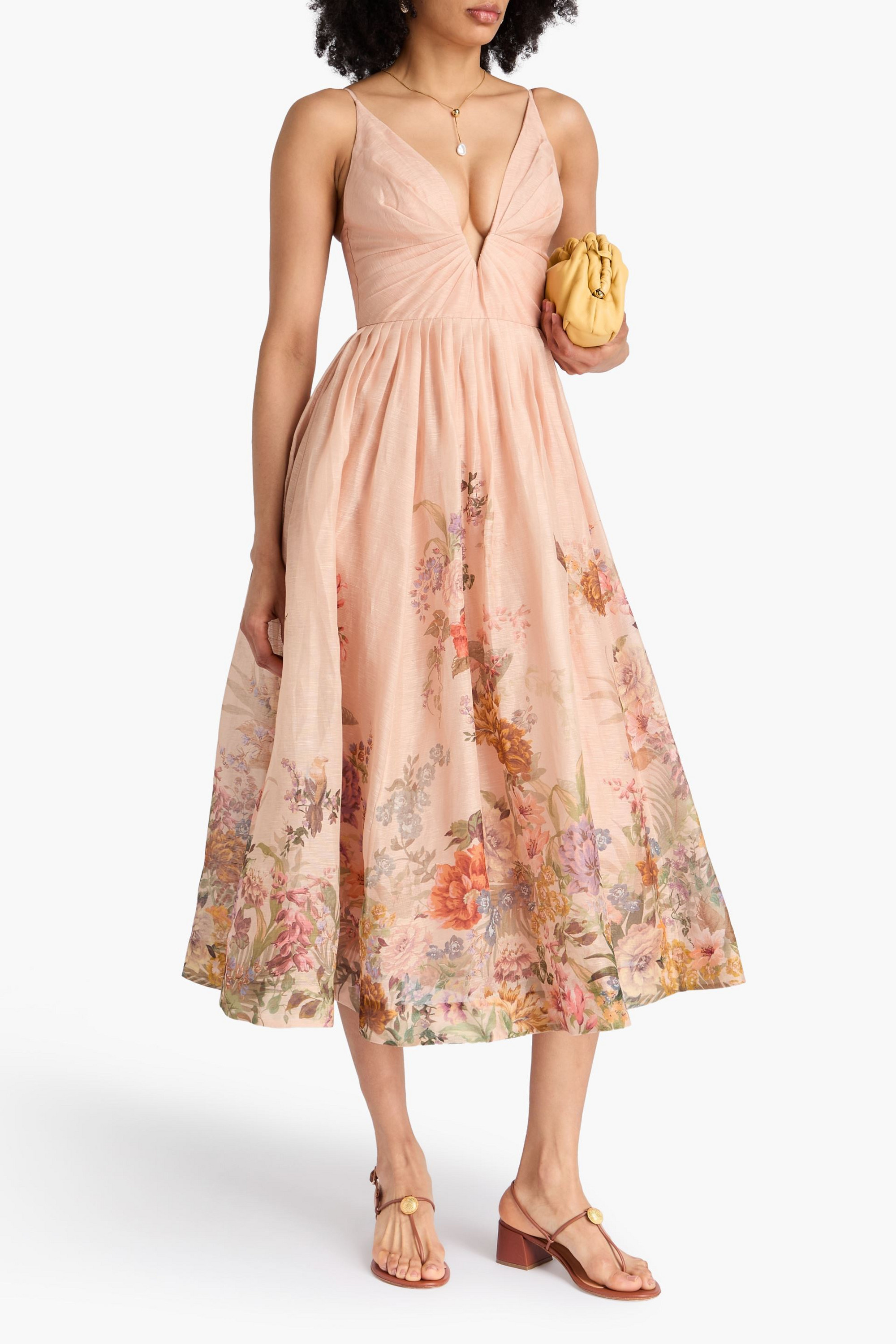 Zimmermann Floral-print linen and silk-blend organza midi dress