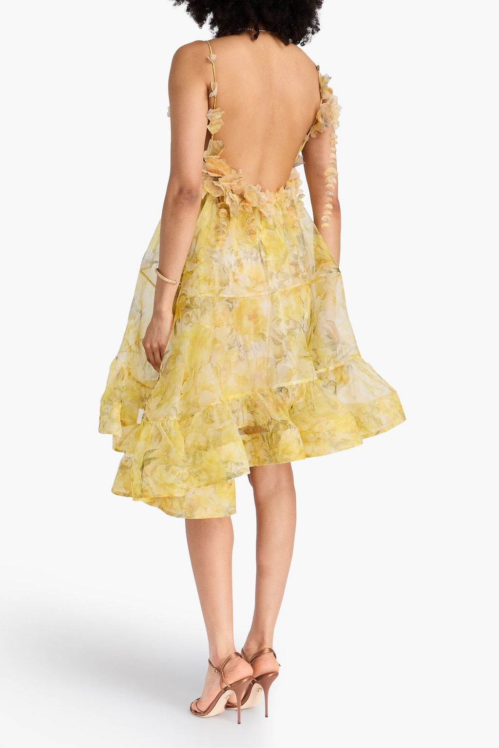 ZIMMERMANN シルクオーガンザ ワンピース アシンメトリー アップリケ付き プリント入り