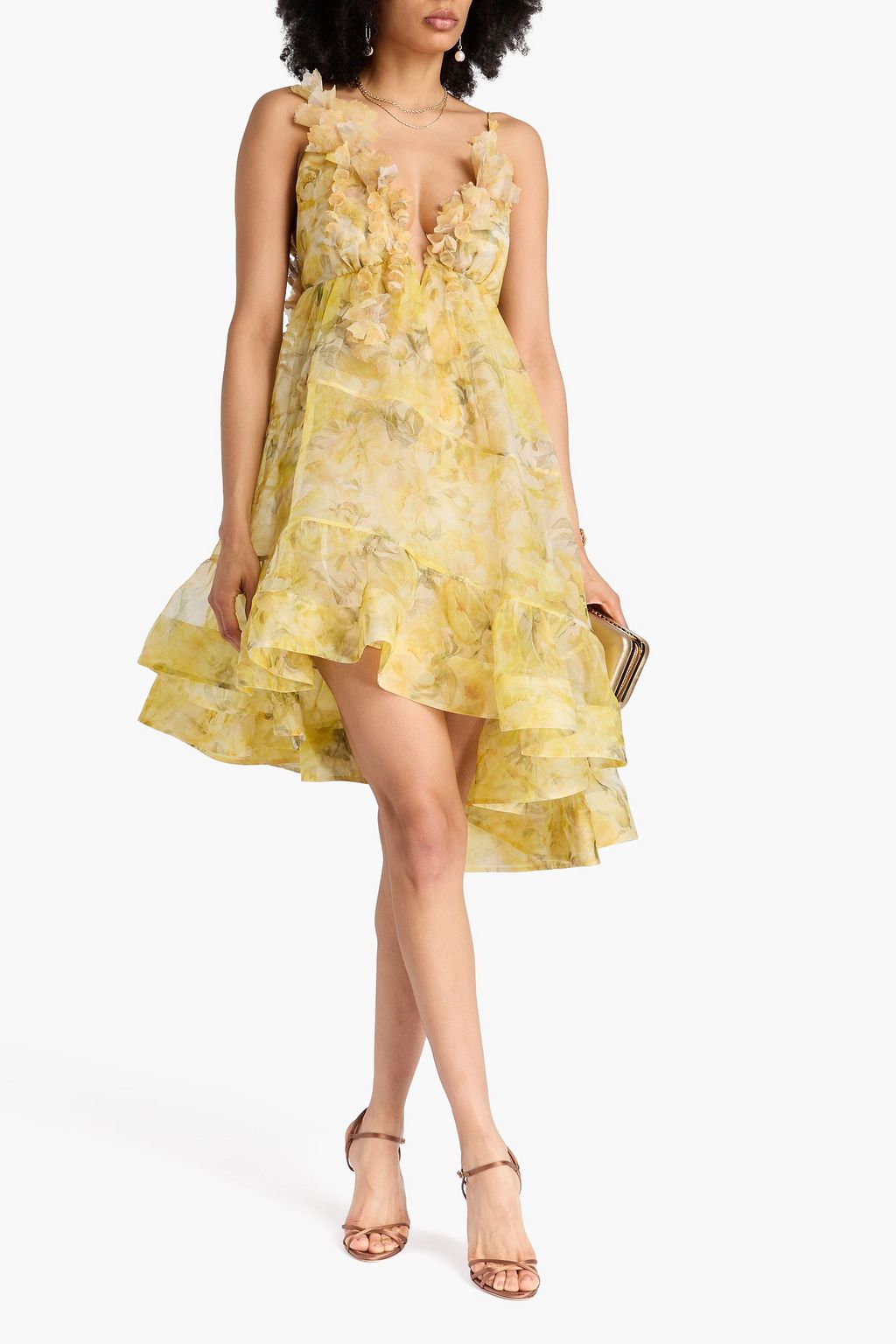 ZIMMERMANN シルクオーガンザ ワンピース アシンメトリー アップリケ付き プリント入り