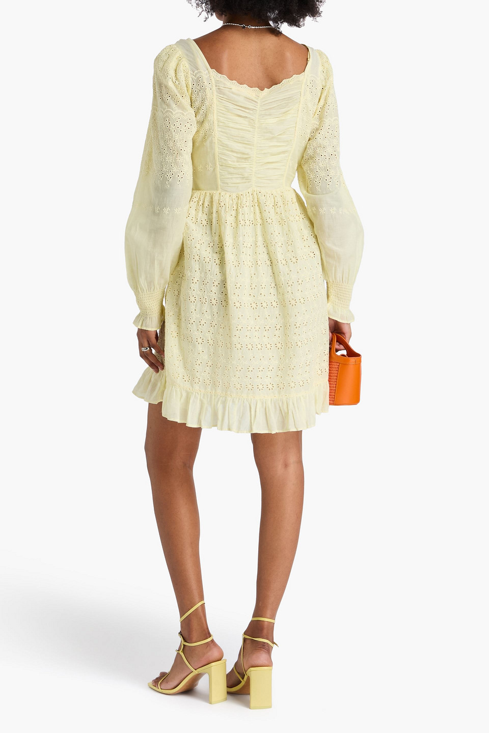 LOVESHACKFANCY LINA RUFFLED BRODERIE ANGLAISE COTTON MINI DRESS