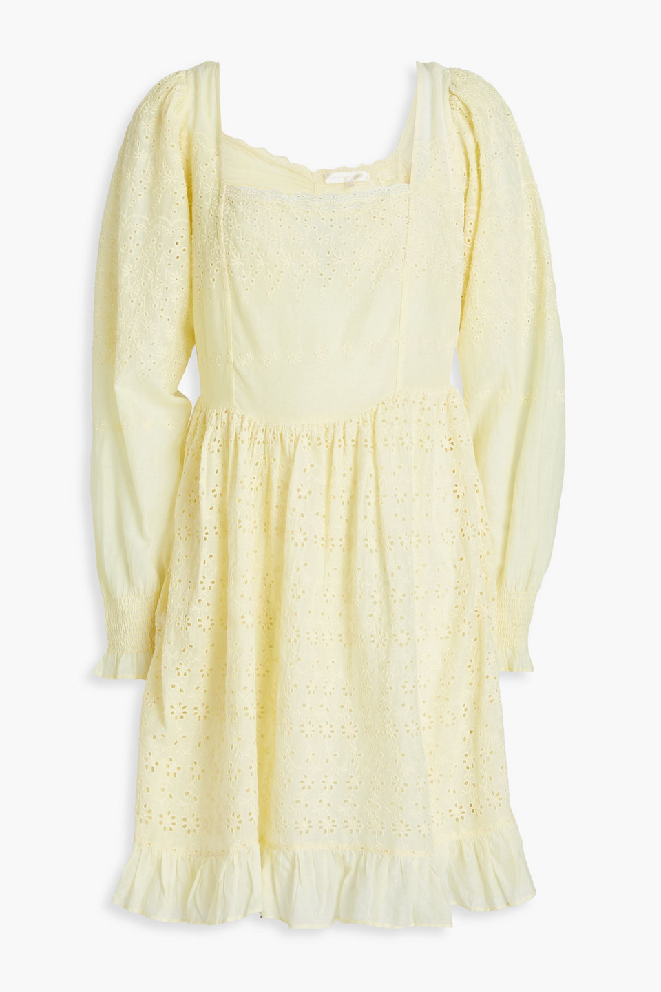 LOVESHACKFANCY LINA RUFFLED BRODERIE ANGLAISE COTTON MINI DRESS