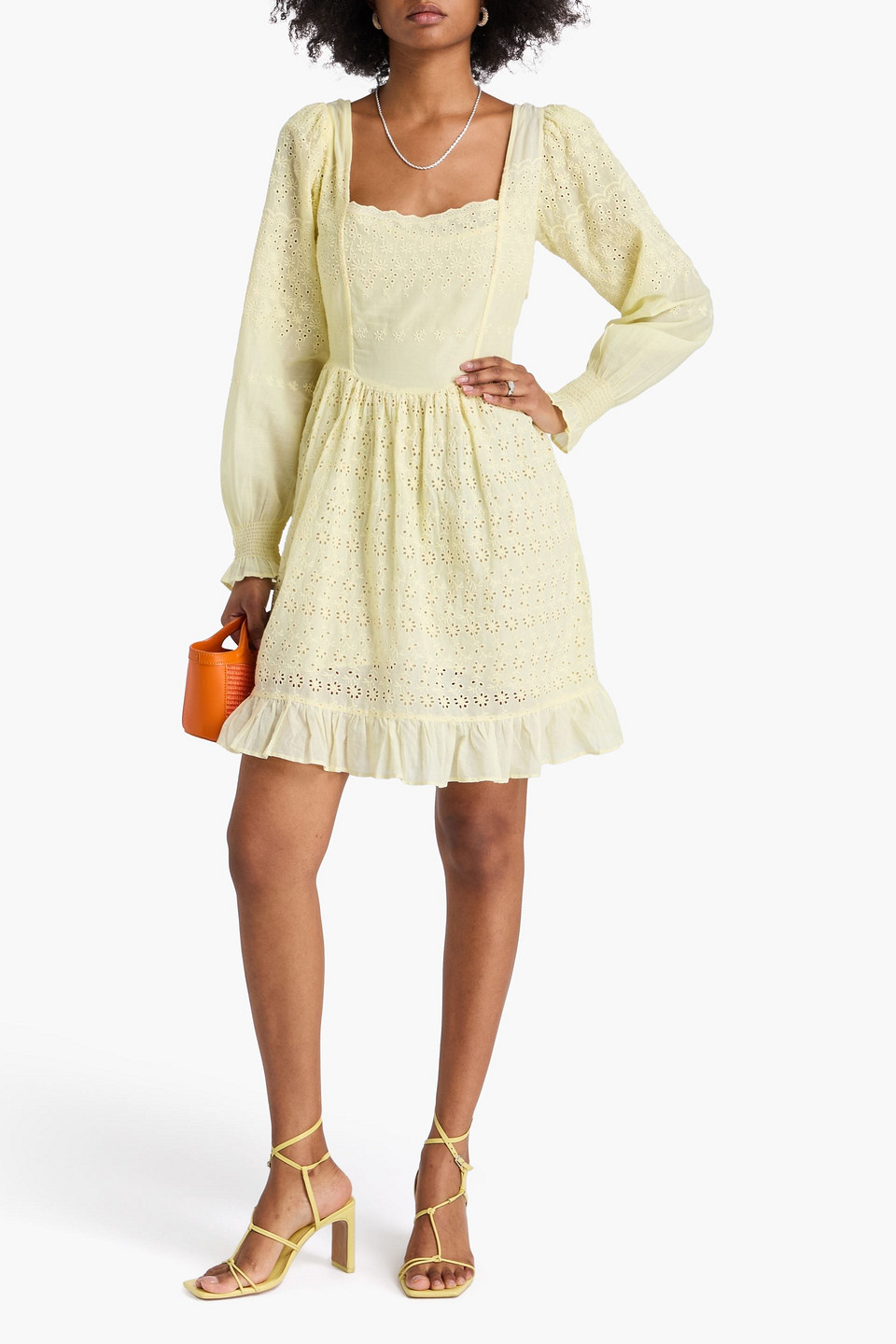 LOVESHACKFANCY LINA RUFFLED BRODERIE ANGLAISE COTTON MINI DRESS