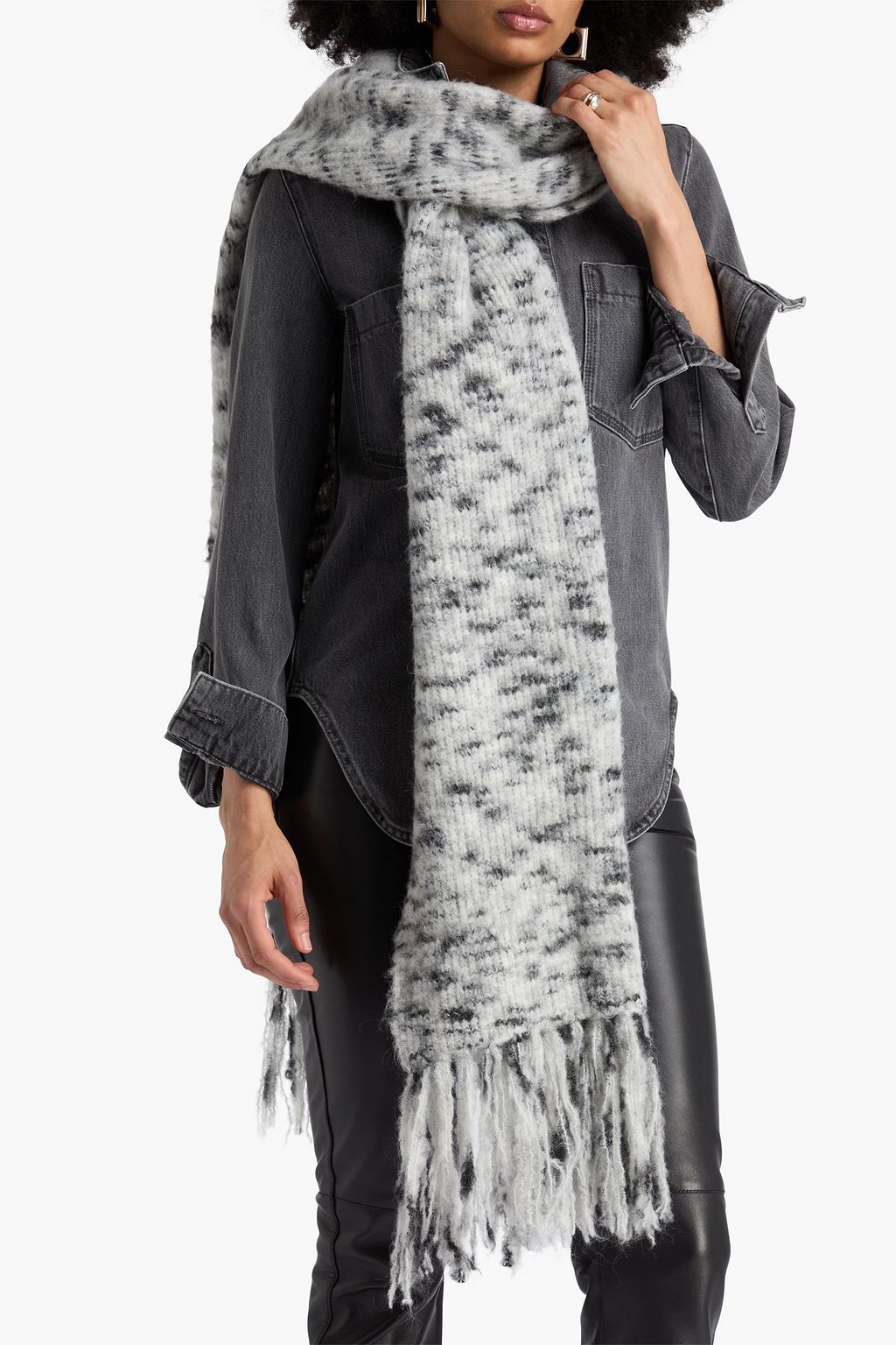 ISABEL MARANT Fringed mélange brushed ribbed-knit scarf