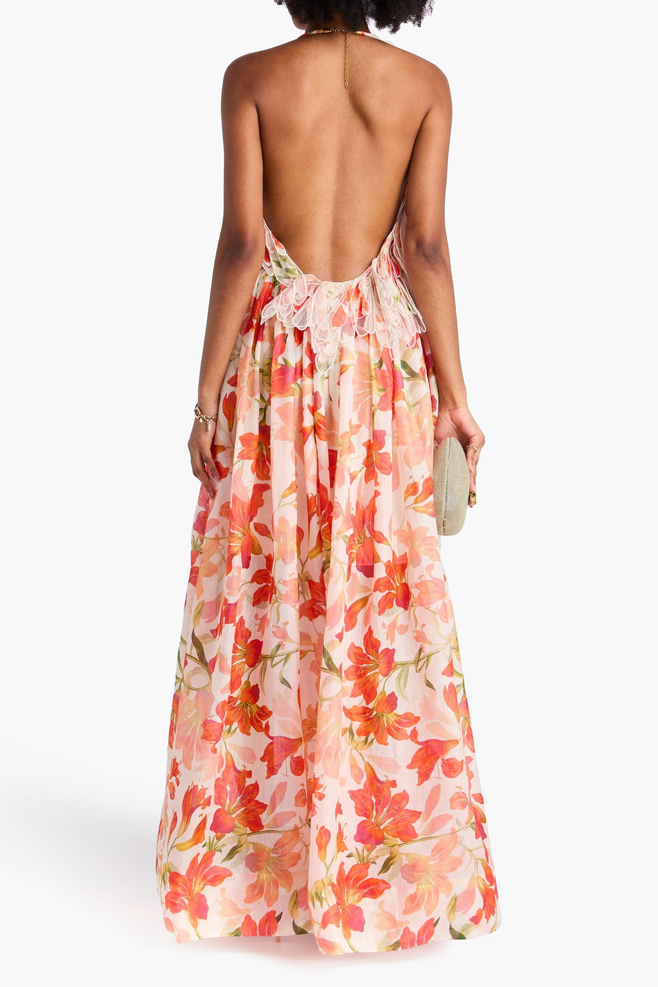  Zimmermann - Maxikleid Aus Organza Aus Einer Leinen-seidenmischung Mit Floralem Print Und Rückenausschnitt - Rot - 0 