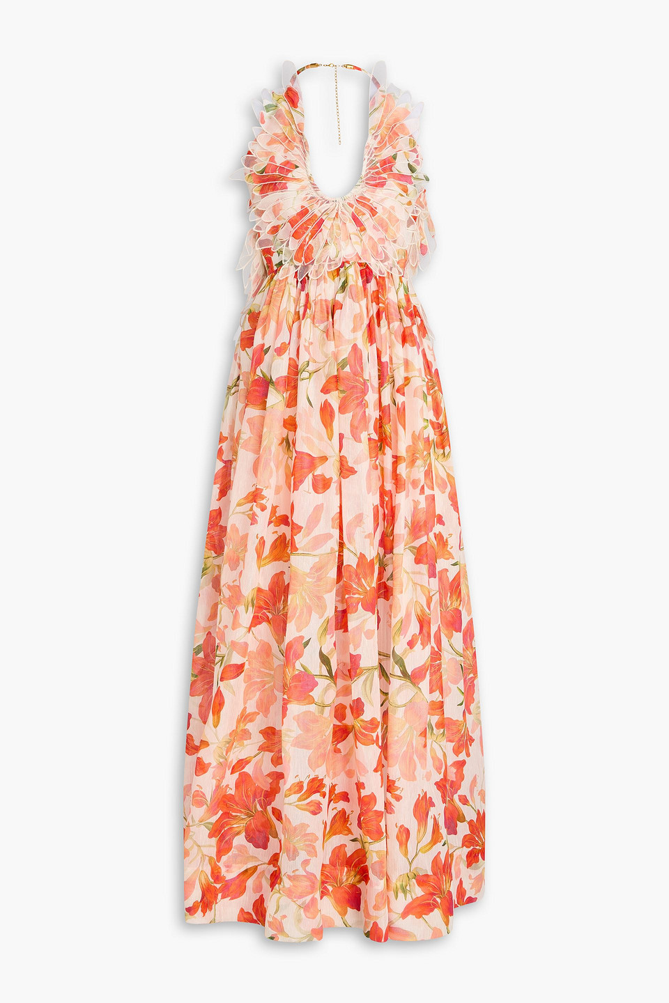 zimmermann - open-back floral-print linen and silk-blend organza maxi dress - red - 00